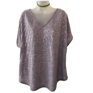 a.n.a A New Approach Womens Size L Purple Sequins Short Sleeve T-Shirt